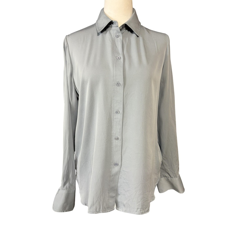 Vince Shirt Womens Small Gray‎ Long Sleeve Button Front Collared Curved Hem